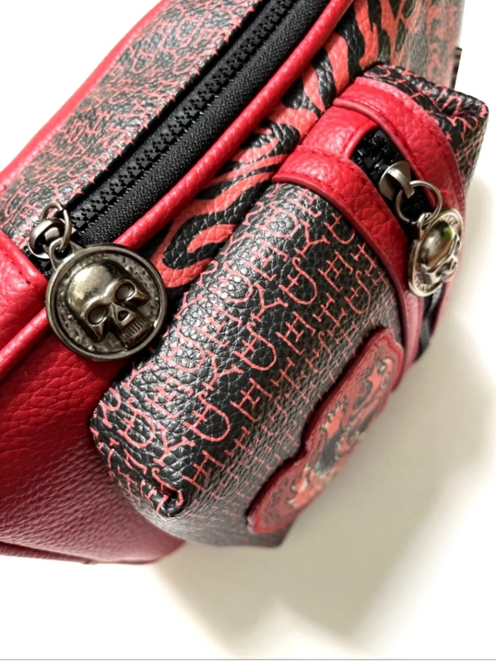 Ed Hardy Tiger Sling Backpack Crossbody Red Black Skull Zip Adjustable NWT